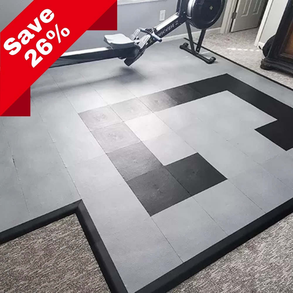 Staylock Tiles For Home Gym With Orange Peel Texture - Gray and Black