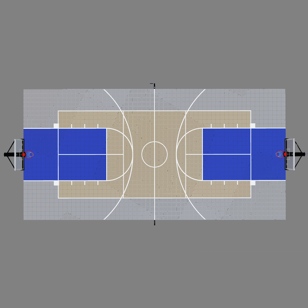 DunkStar BaseCourt Outdoor Tile with Lines 30x60 Ft. with lines beige bright blue gray