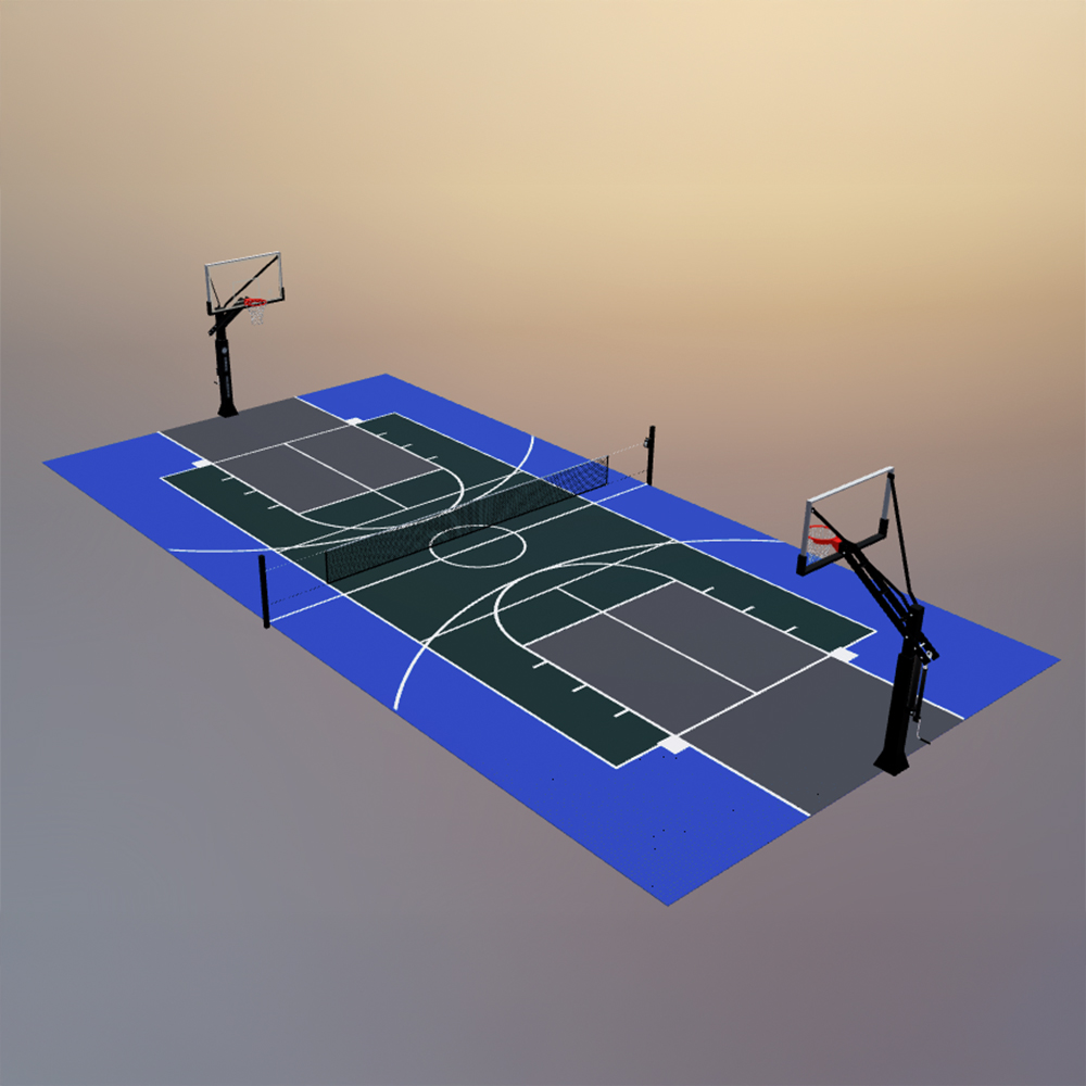 DunkStar BaseCourt Outdoor Tile with Lines 30x60 Ft. bright blue evergreen graphite 