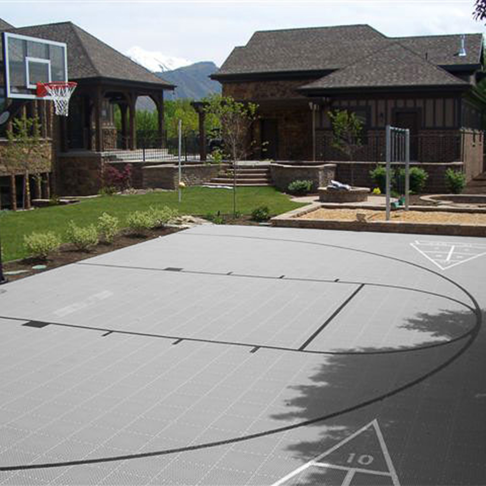 DunkStar BaseCourt Outdoor Tile with Lines 30x60 Ft. basketball and shuffleboard court in gray
