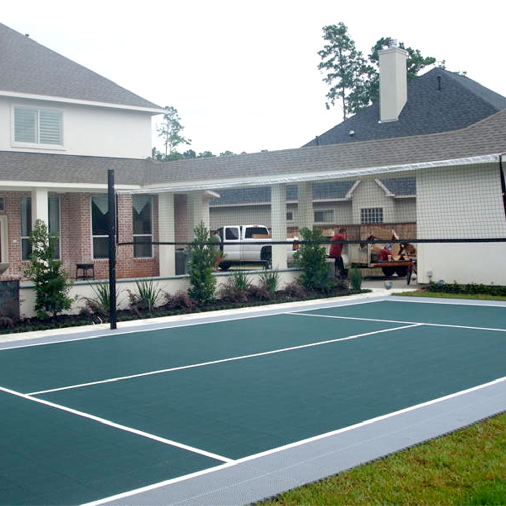 DunkStar BaseCourt Outdoor Tile with Lines 30x60 Ft. gray and evergreen volleyball court