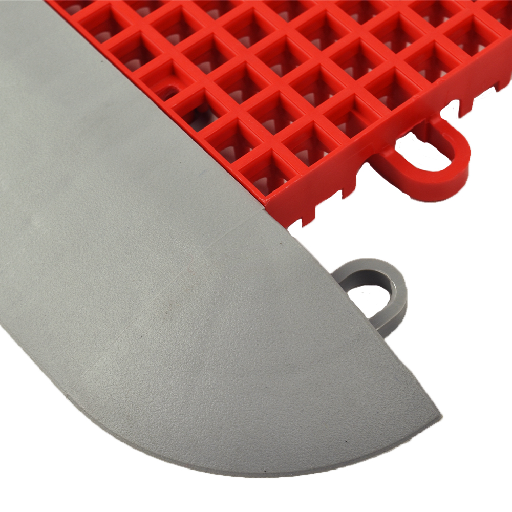 DunkStar BaseCourt Outdoor Corner Edge Borders Gray 5/8 In x 2 Inches Wide corner border attached to bright red tile