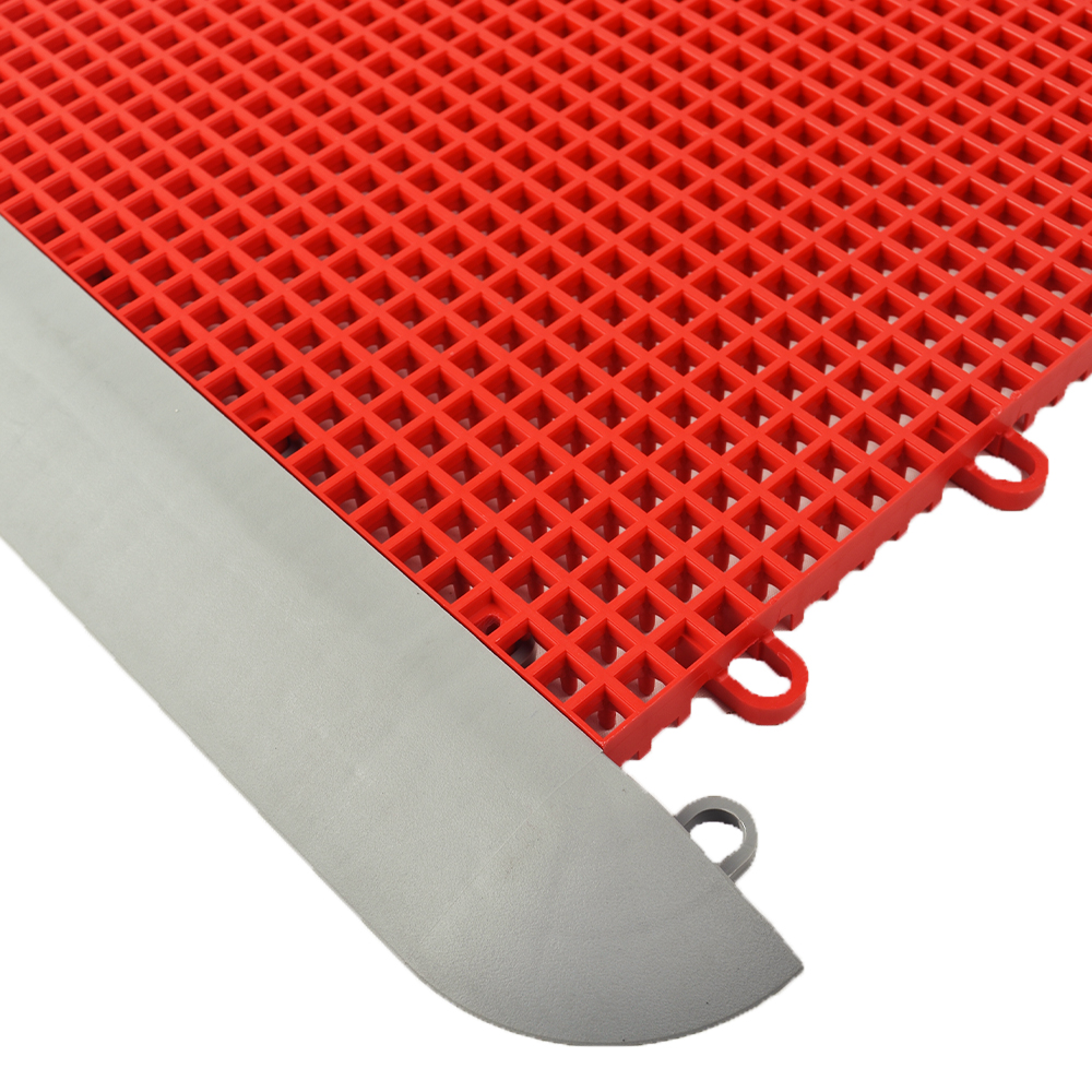 DunkStar BaseCourt Outdoor Corner Edge Borders Gray 5/8 In x 2 Inches Wide top of corner border and red tile
