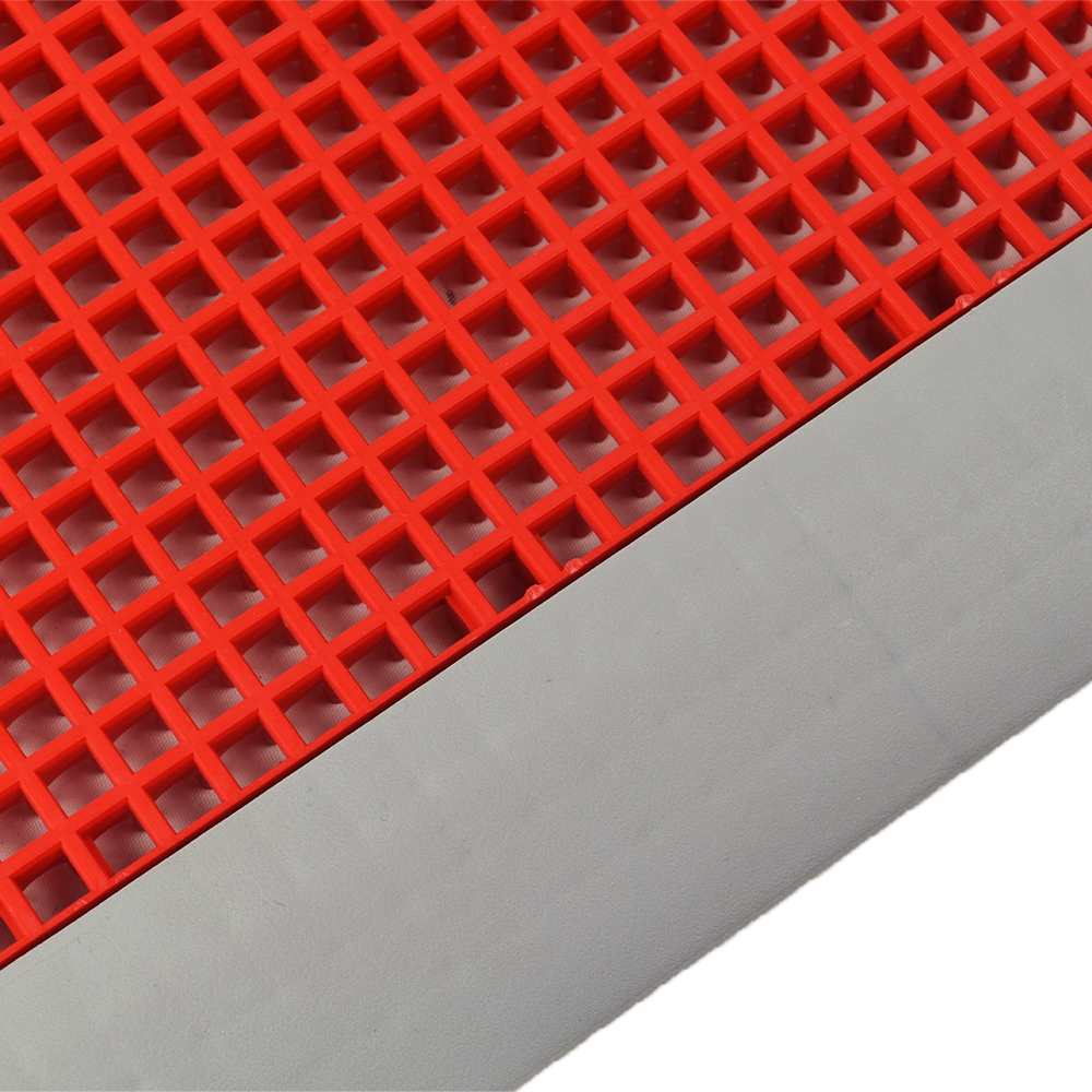 Red tile attached to DunkStar BaseCourt Outdoor Corner Edge Borders Gray 5/8 In x 2 Inches Wide