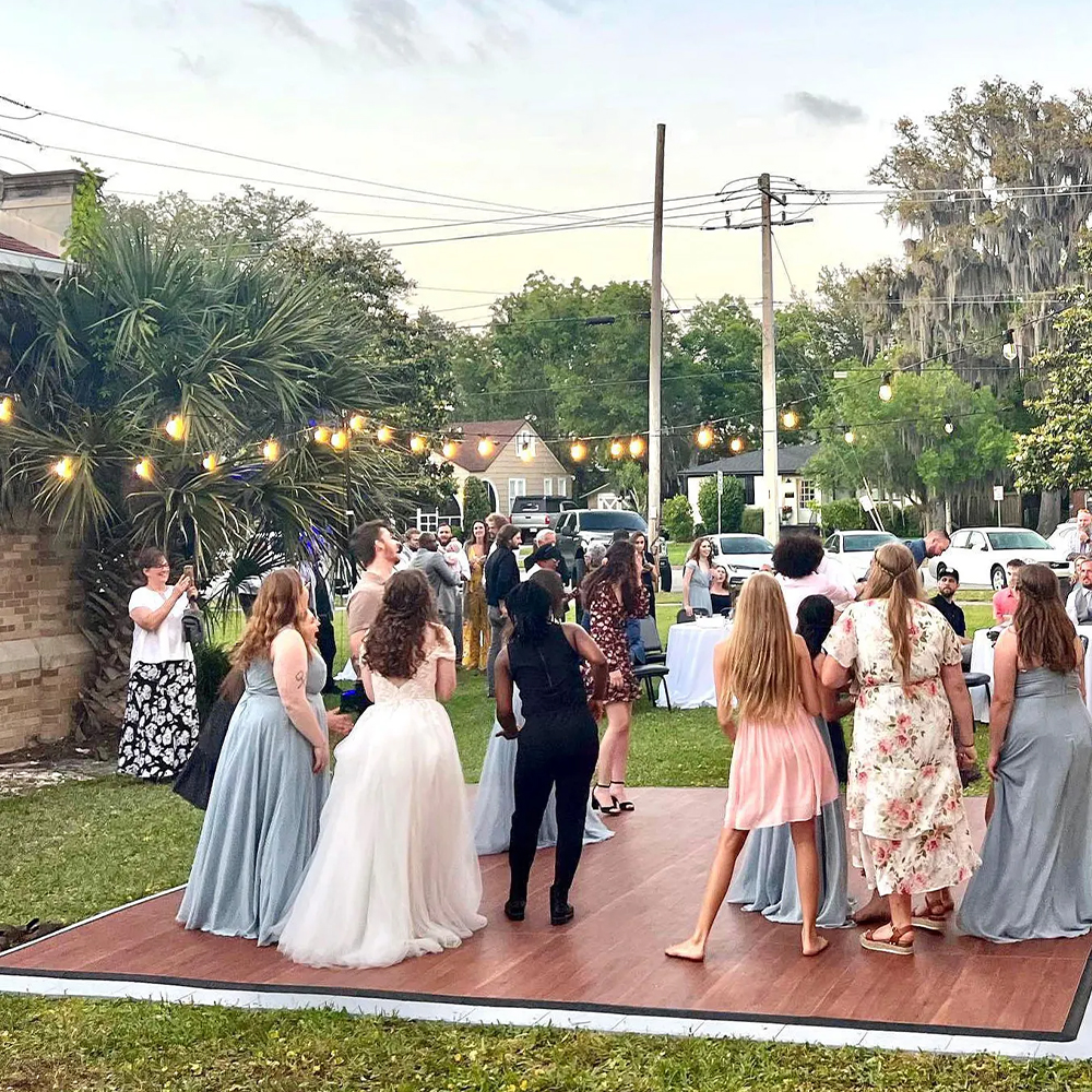 SnapLock Dance Floor Plus Standard Tiles 1/2 Inch x 3x3 Ft. outdoor wedding in Dark Maple