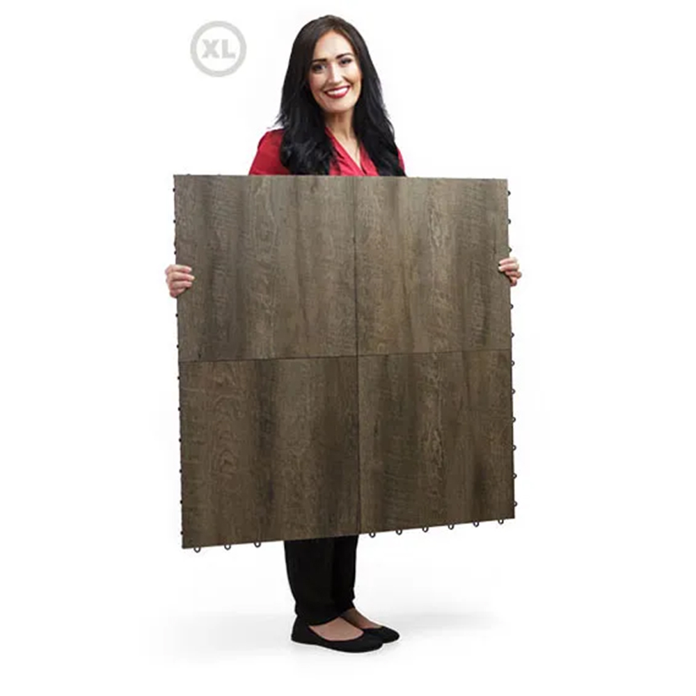 Four tiles interlocked of SnapLock Dance Floor XL Premium Tiles 1/2 Inch x 18x18 Inches in Smoked Oak