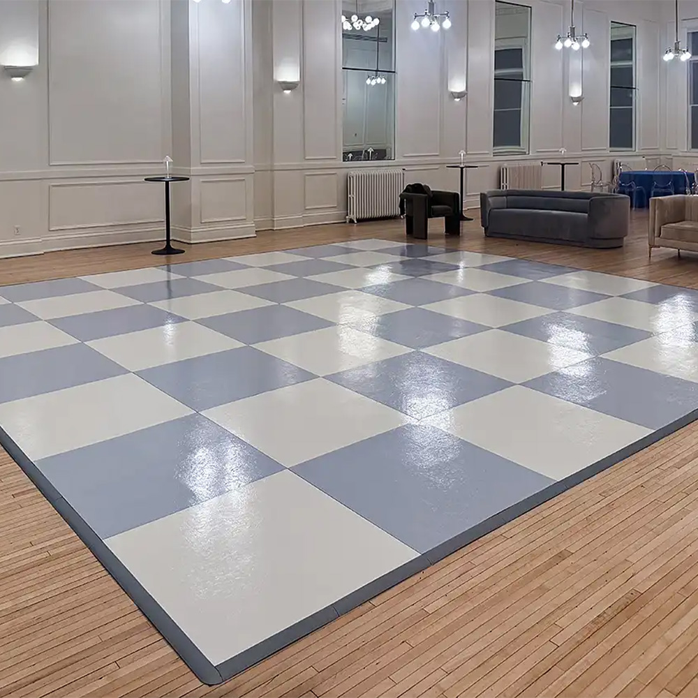 SnapLock Dance Floor Plus Standard Tiles 1/2 Inch x 3x3 Ft. Slate Blue checkerboard for party