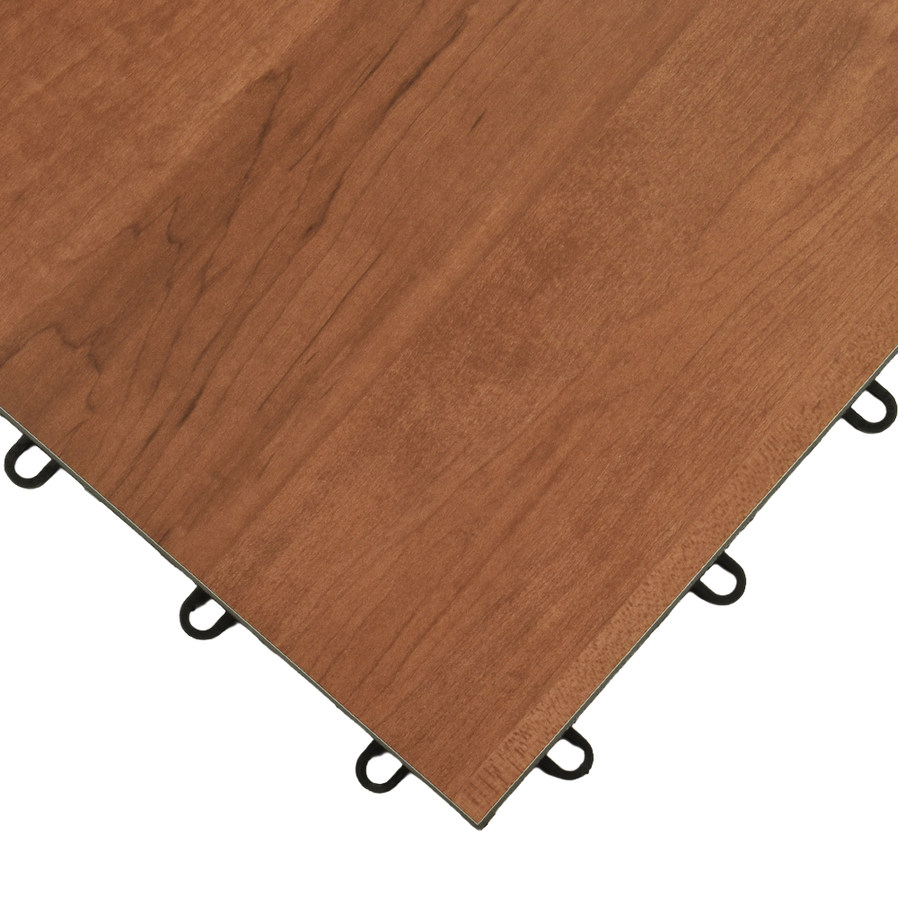 dark maple top corner view of SnapLock Dance Floor XL Standard Tiles 18x18 Inches