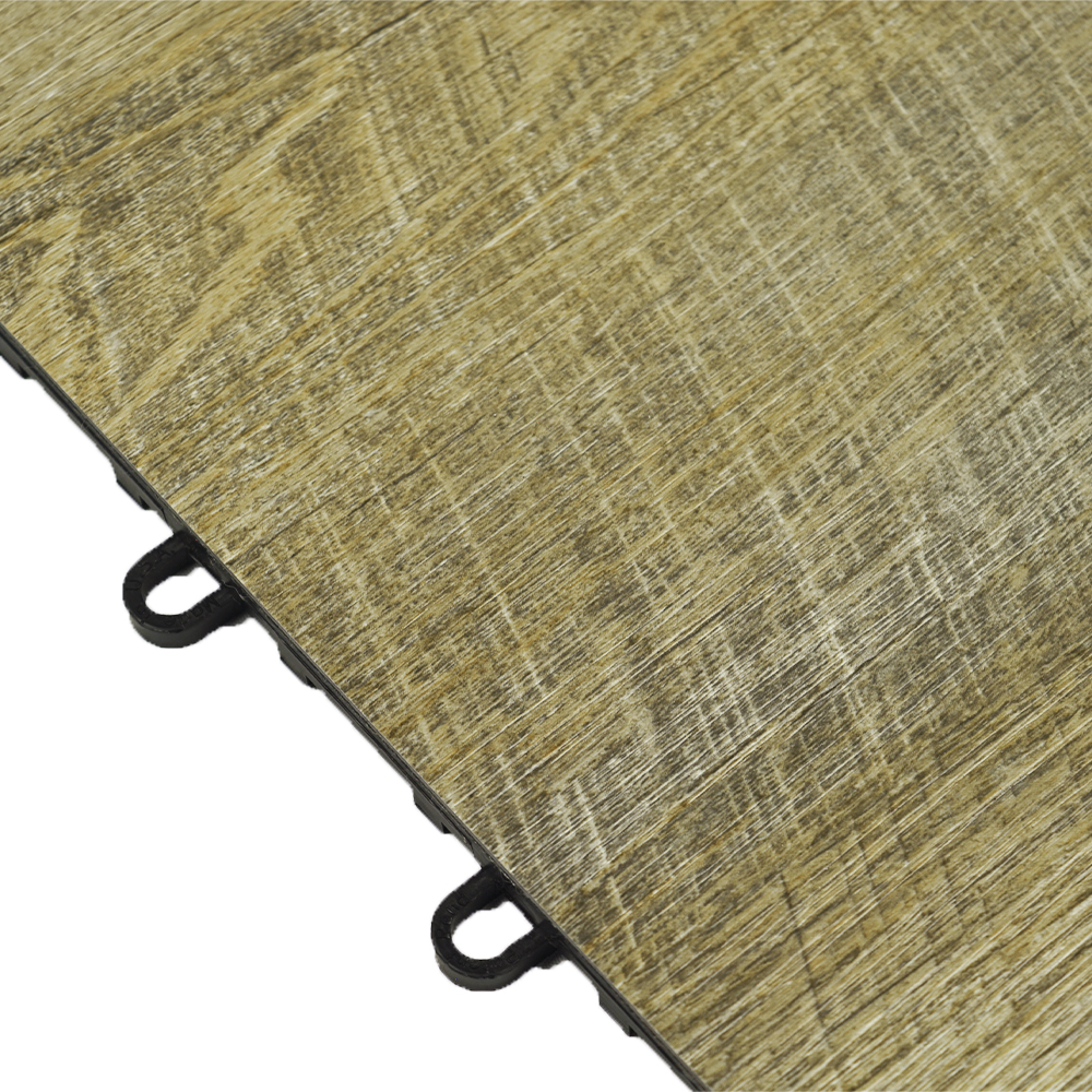 SnapLock Dance Floor XL Premium Tiles 1/2 Inch x 18x18 Inches close up of edge interlocks of Smoked Oak