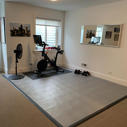 Staylock Orange Peel Gray Gym Flooring Under Exercise Bike