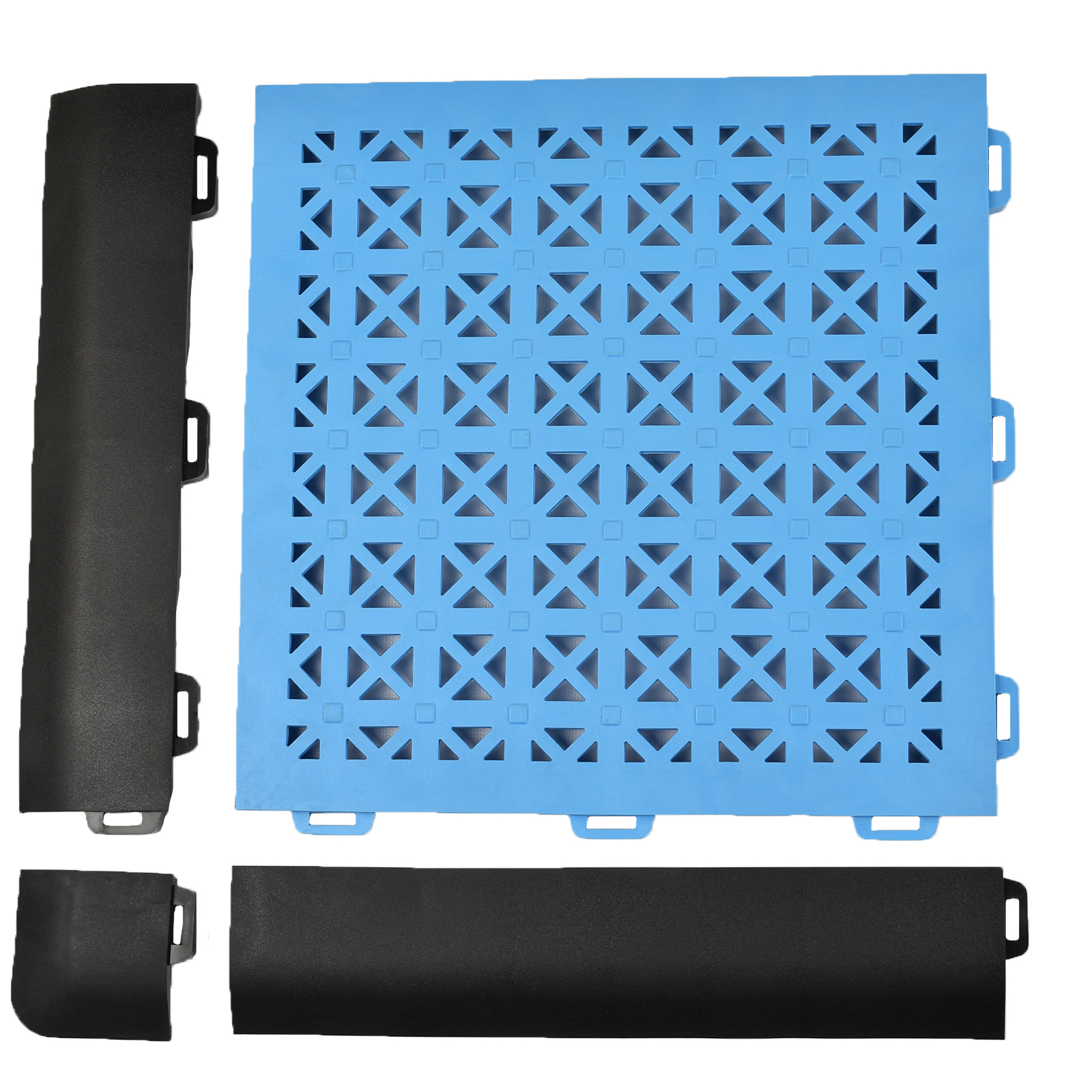blue staylock perforated tile with corner and border ramps disassembled