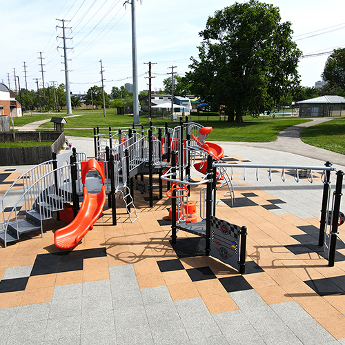 Interlocked Sterling Playground Tile 5 Inch Black Tile outdoor Dodge Park Install