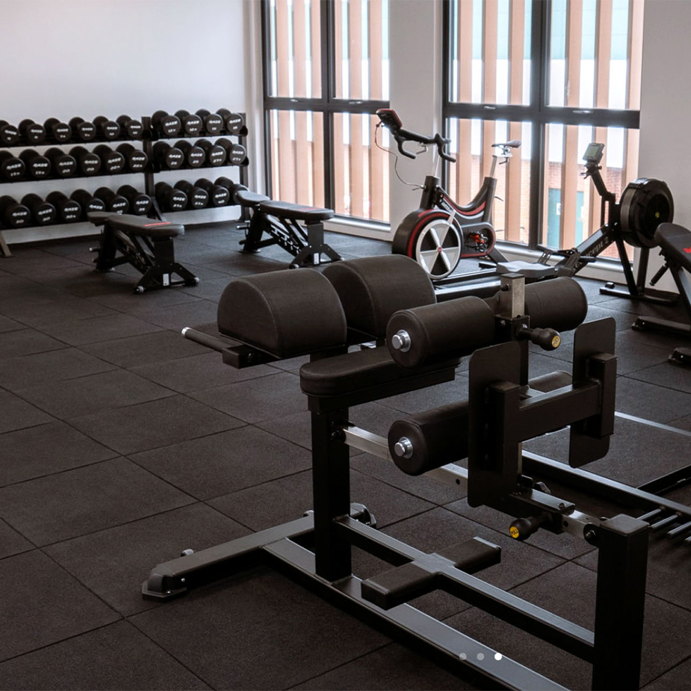 Sterling Athletic Rubber gym Tile 1.25 Inch Black installed in commercial gym