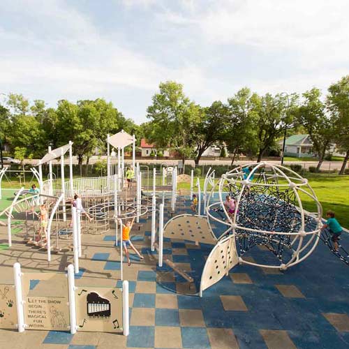 Outdoor playground with rubber fall rated tiles 