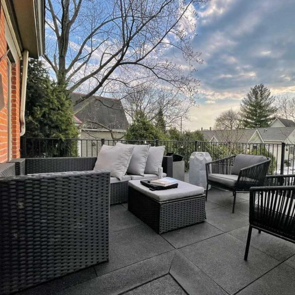 black Sterling Rooftop Deck Tiles installed on residential deck