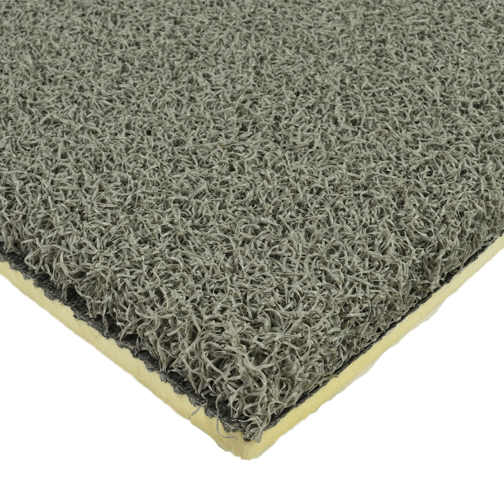 Greatmats Gym Turf Value 3/4 Inch x 15 Ft. Wide 5 mm Foam - Gray top corner