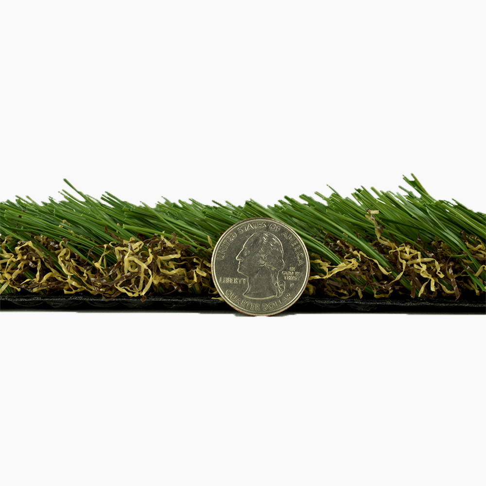 Greatmats Elite Landscape Turf thickness comparison with quarter