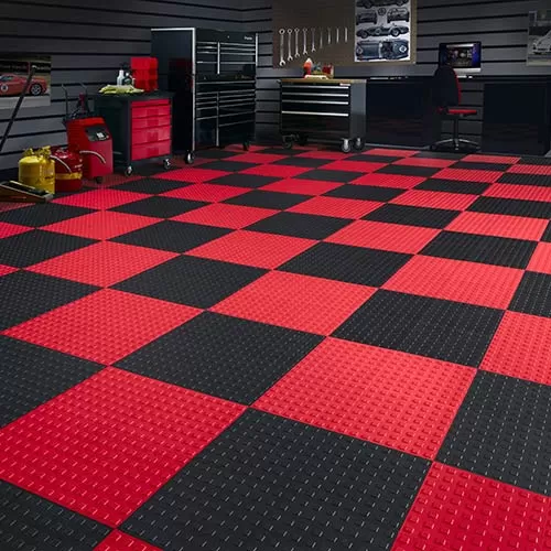 TechFloor Standard with Raised Squares Floor Tile Shown in a Checker Board Pattern