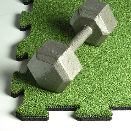 interlocking gym turf tile with dumbbell