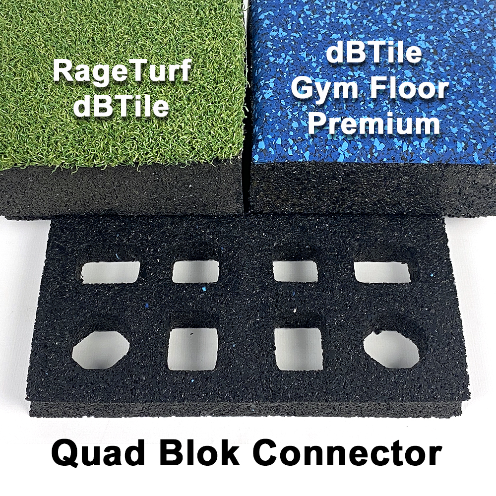 Quad Blok connecting RageTurf dBTile to dBTile Rubber Gym Flooring Tile 