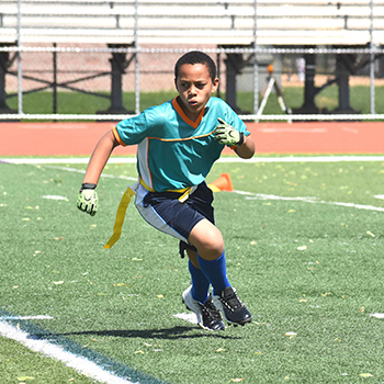 flag football field on turf teal color