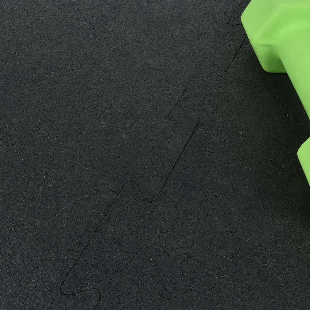 Rubber Gym Floor Tiles Interlocking 2x2 Ft 1/4 Inch Black Pacific interlock with dumbbell