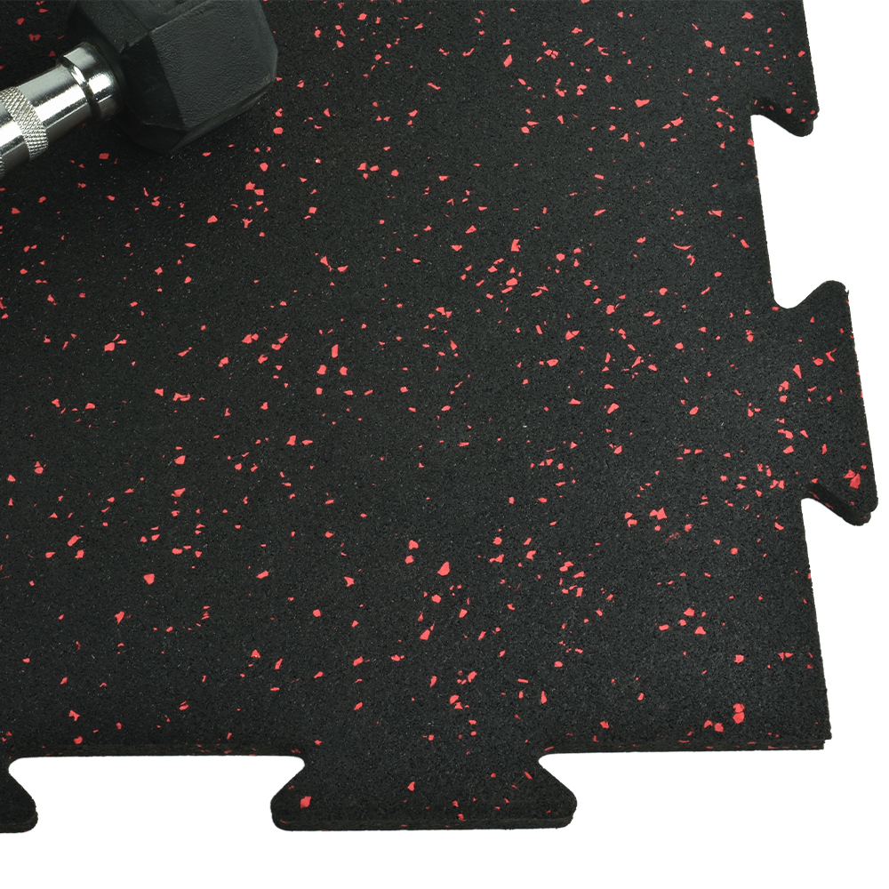 Rubber Tile Interlocking 2x2 Ft 8 mm 10% Color Stocked Pacific red edge closeup with dumbbell