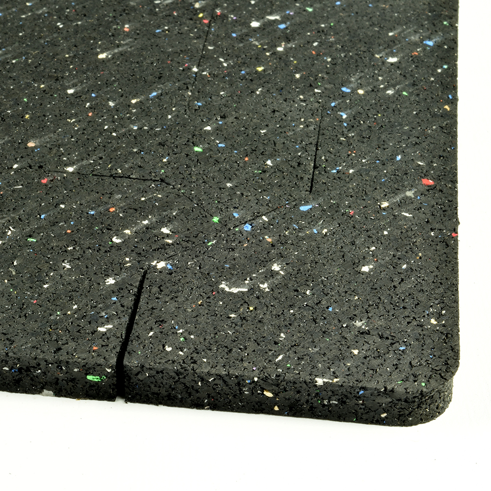 Rubber Tile Interlocks with Corner Borders Attached - Confetti 8mm 25x25 Inches 