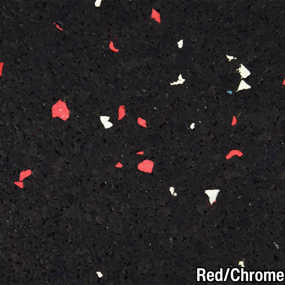 Red/Chrome close-up Rubber Tile Interlocks with Borders 10% Color CrossTrain 1/4 In 