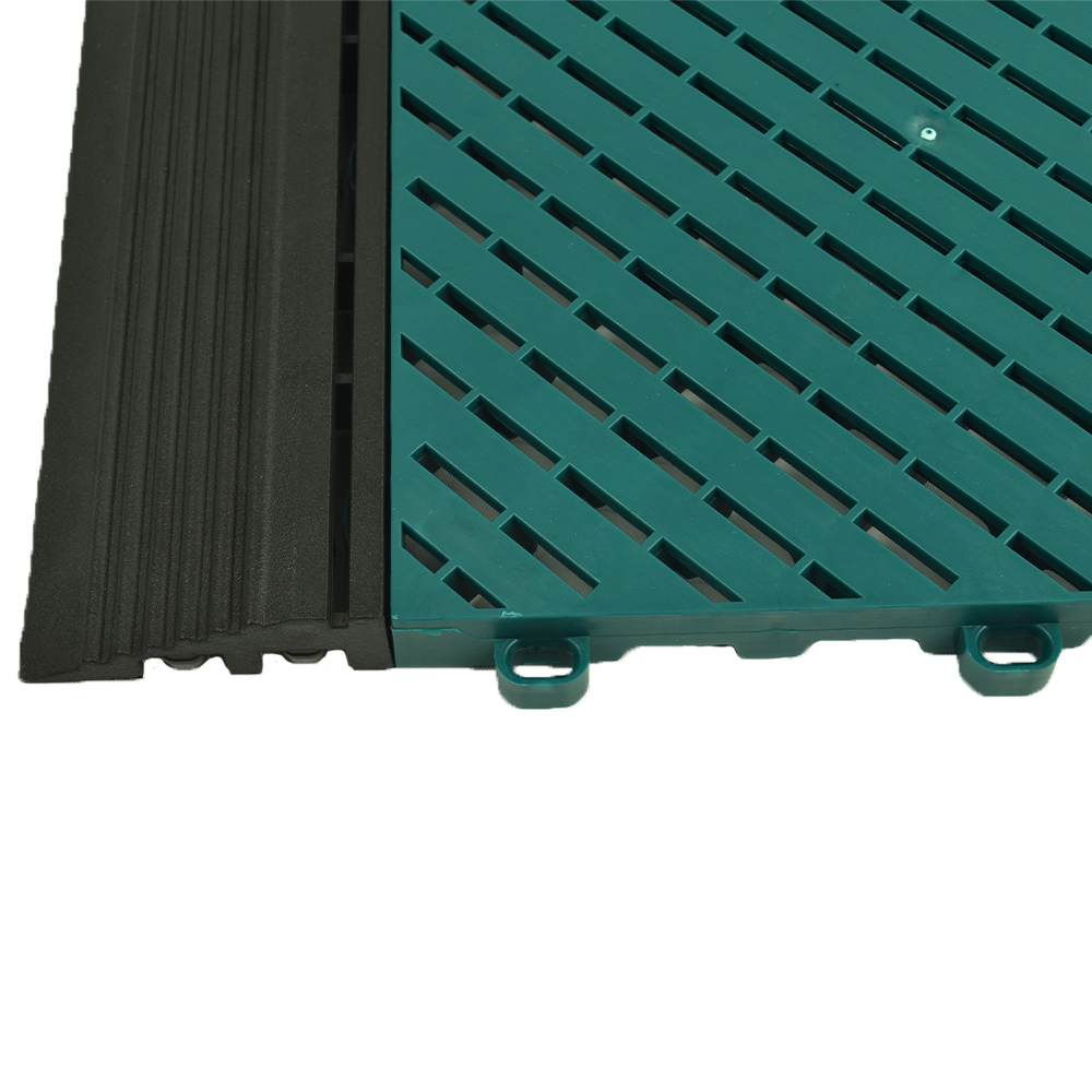 VersaCourt Active Outdoor Court Tile 5/8 Inch 15.75x15.75 Inches emerald green tile with black reducer