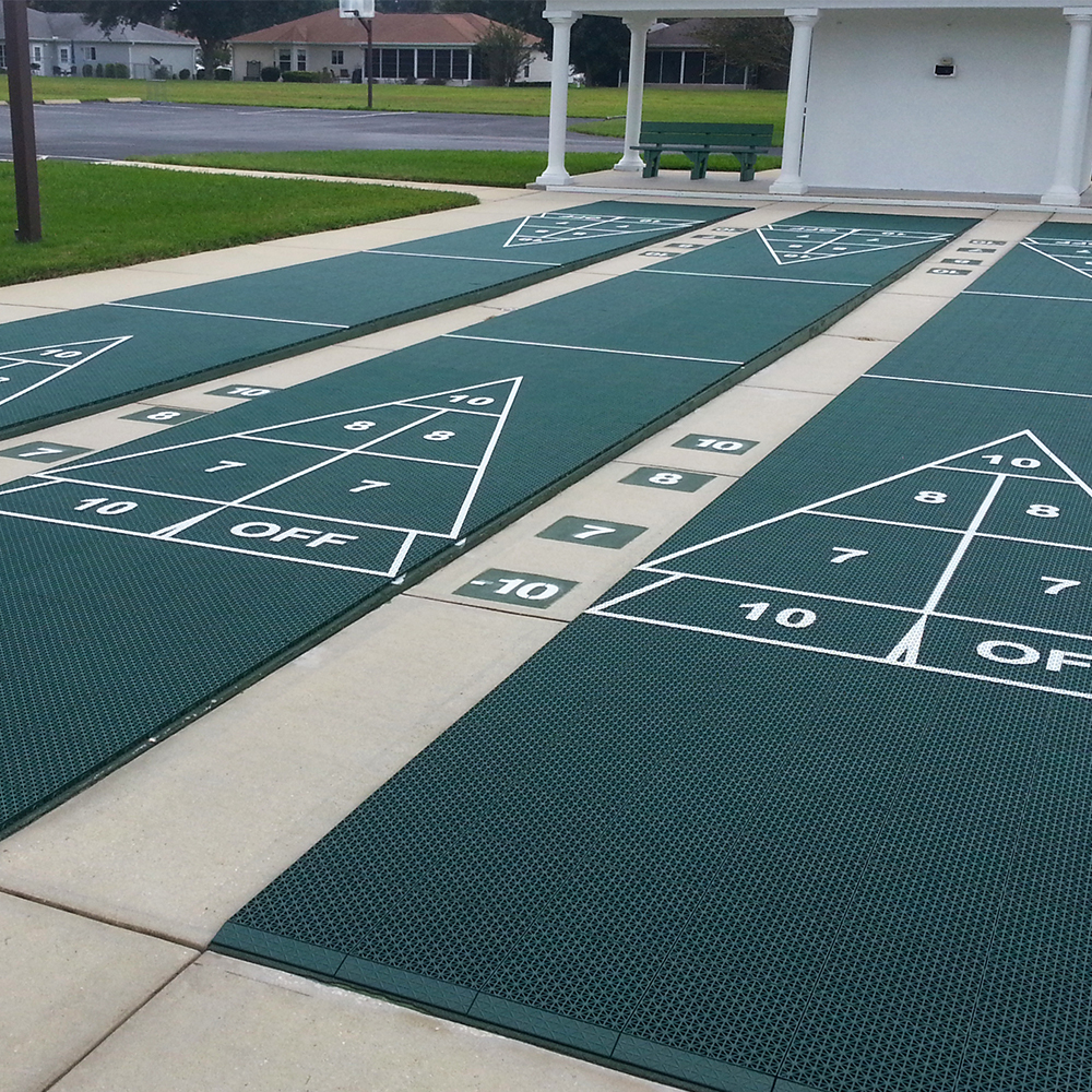 shuffleboard court over concrete patio