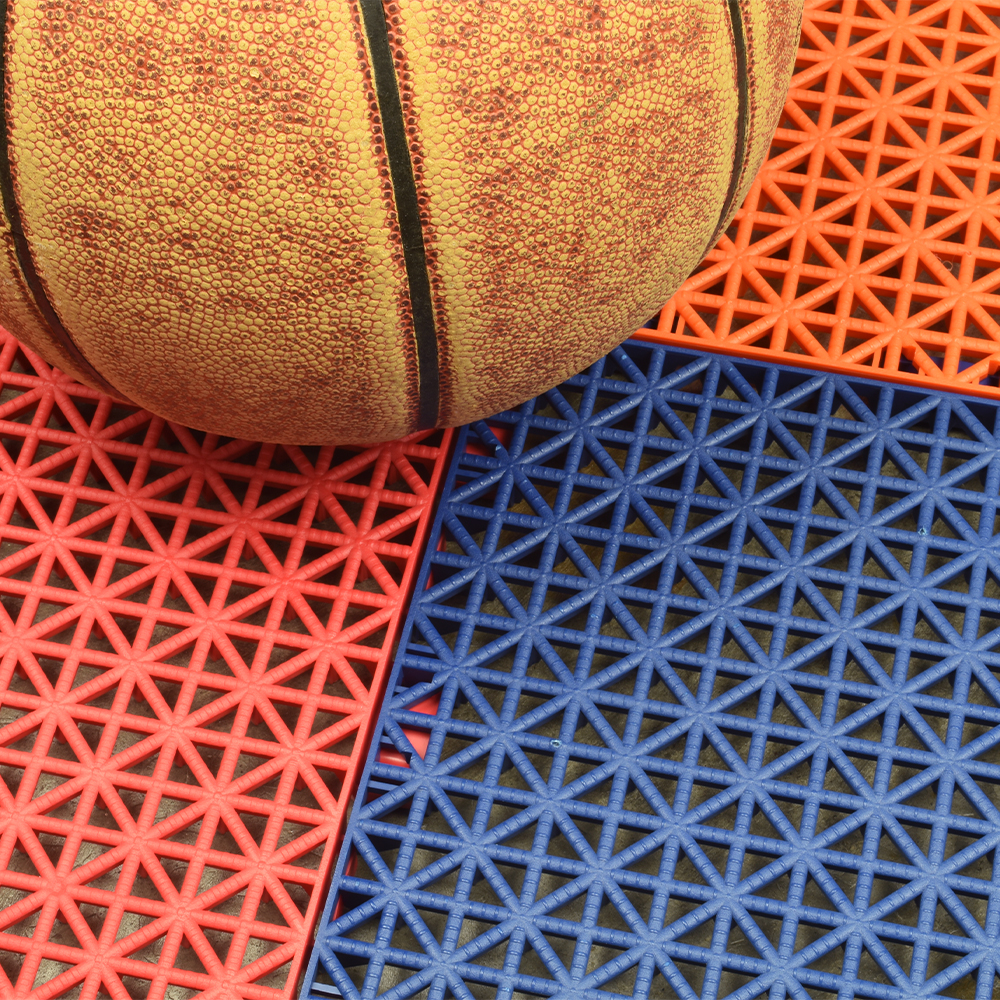 VersaCourt Outdoor Game Court Tile 3/4 Inch x 10x10 Inches interlocked tiles with basketball