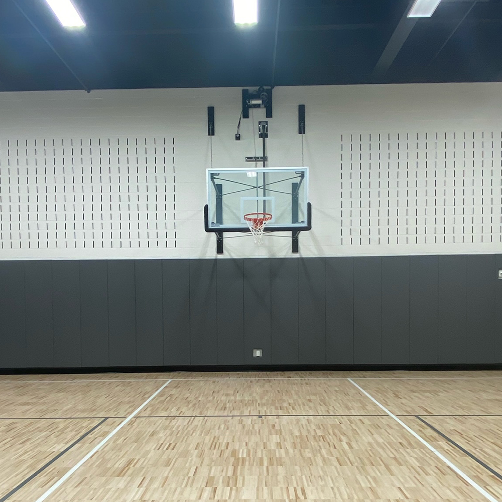 Safety Wall Pad 1x4 Ft x 2 Inch WB Z Clip ASTM Basketball Court with Gray Wall pads