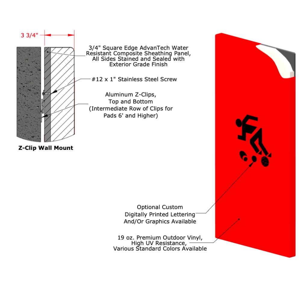 Outdoor Field Wall Padding with Z Clip 4 ft x 4 ft diagram