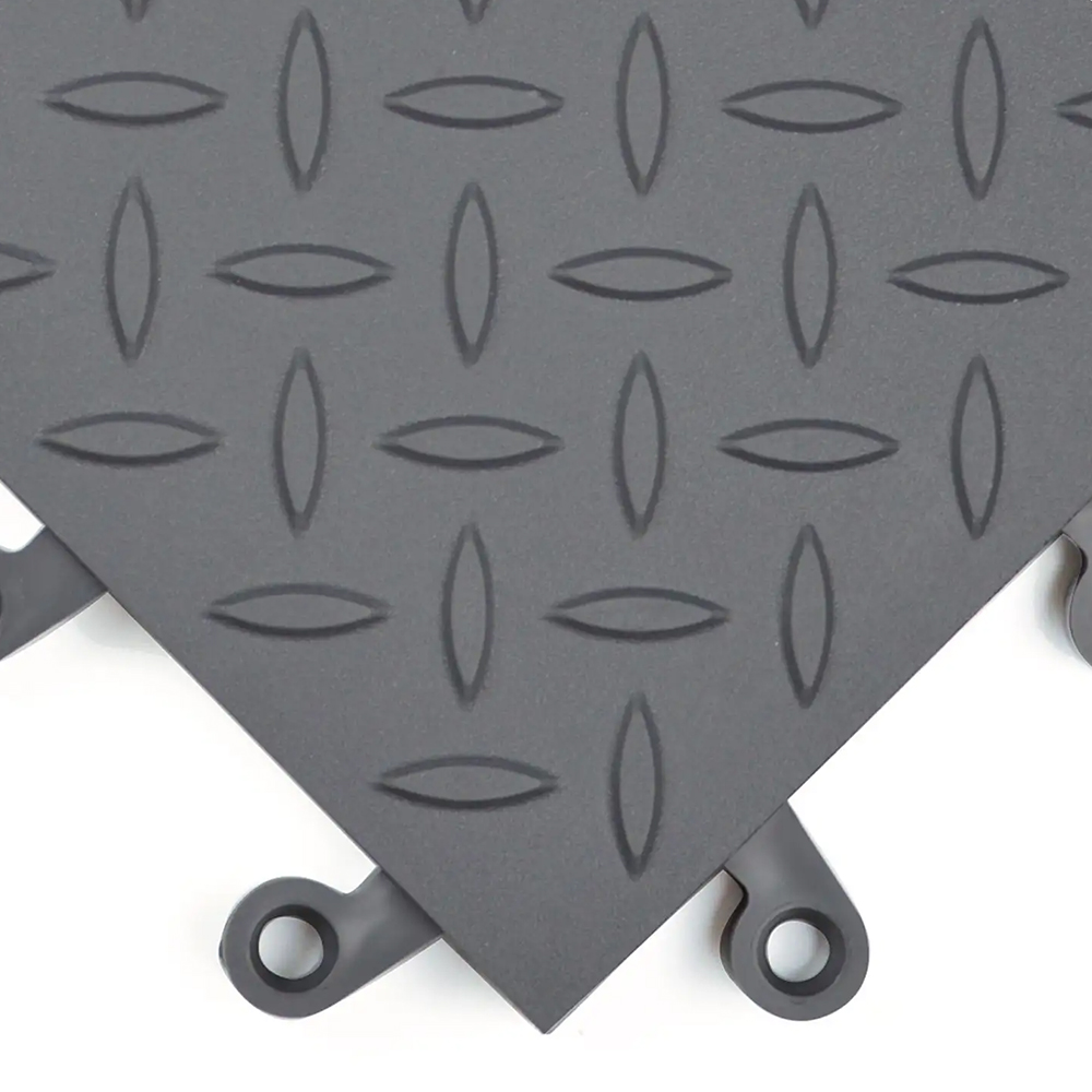Charcoal Wearwell ErgoDeck Diamond Plate General Purpose Tile 7/8 Inch x 18x18 Inches Case of 10 corner of tile