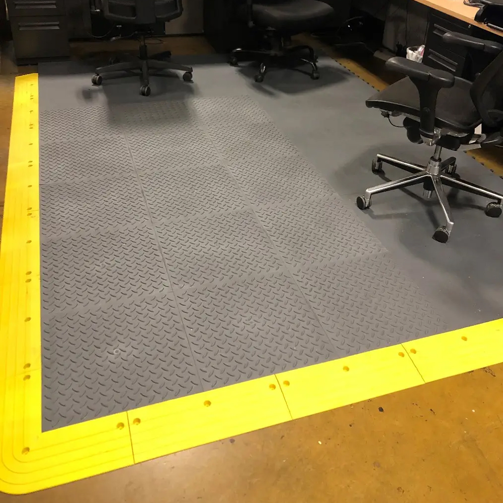 Wearwell ErgoDeck MAX Smooth Tile 7/8 Inch x 18x18 Inches Case of 10 office are with yellow borders