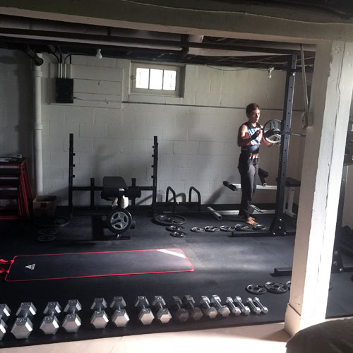 large 4x6 rubber gym mats in basement gym weight room