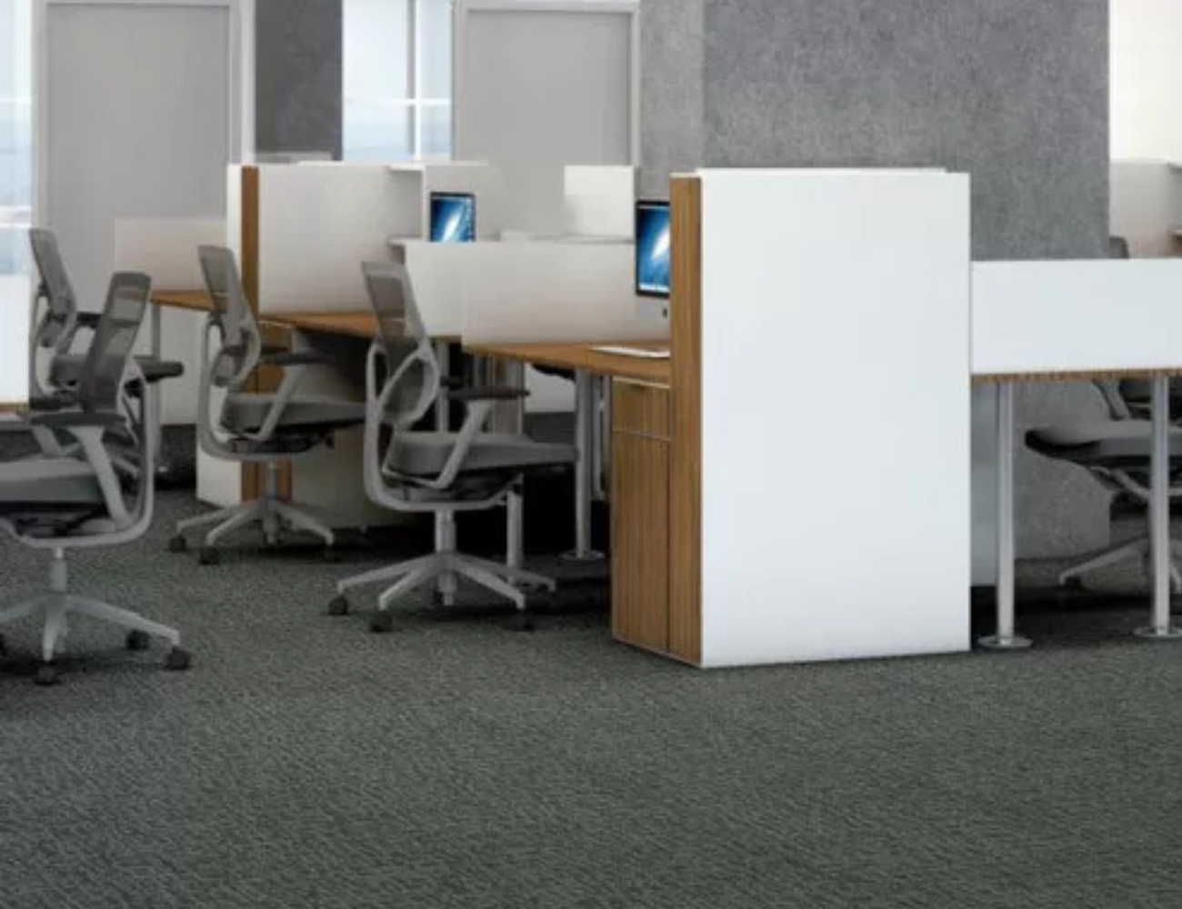 Open plan office with carpet tile flooring