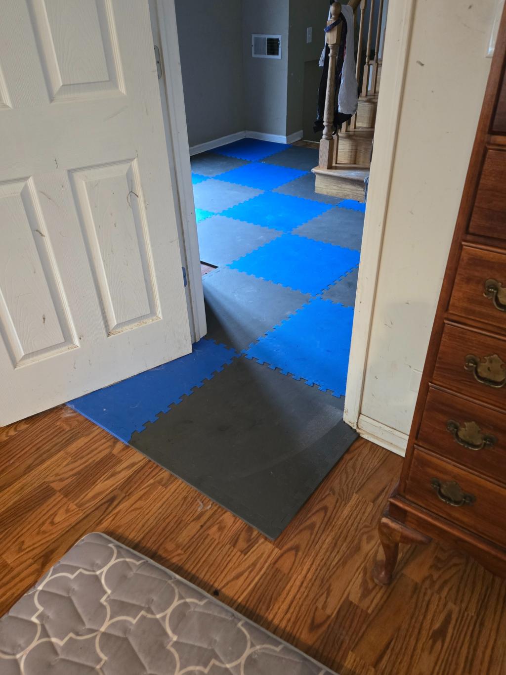 interlocking foam mats over hardwood