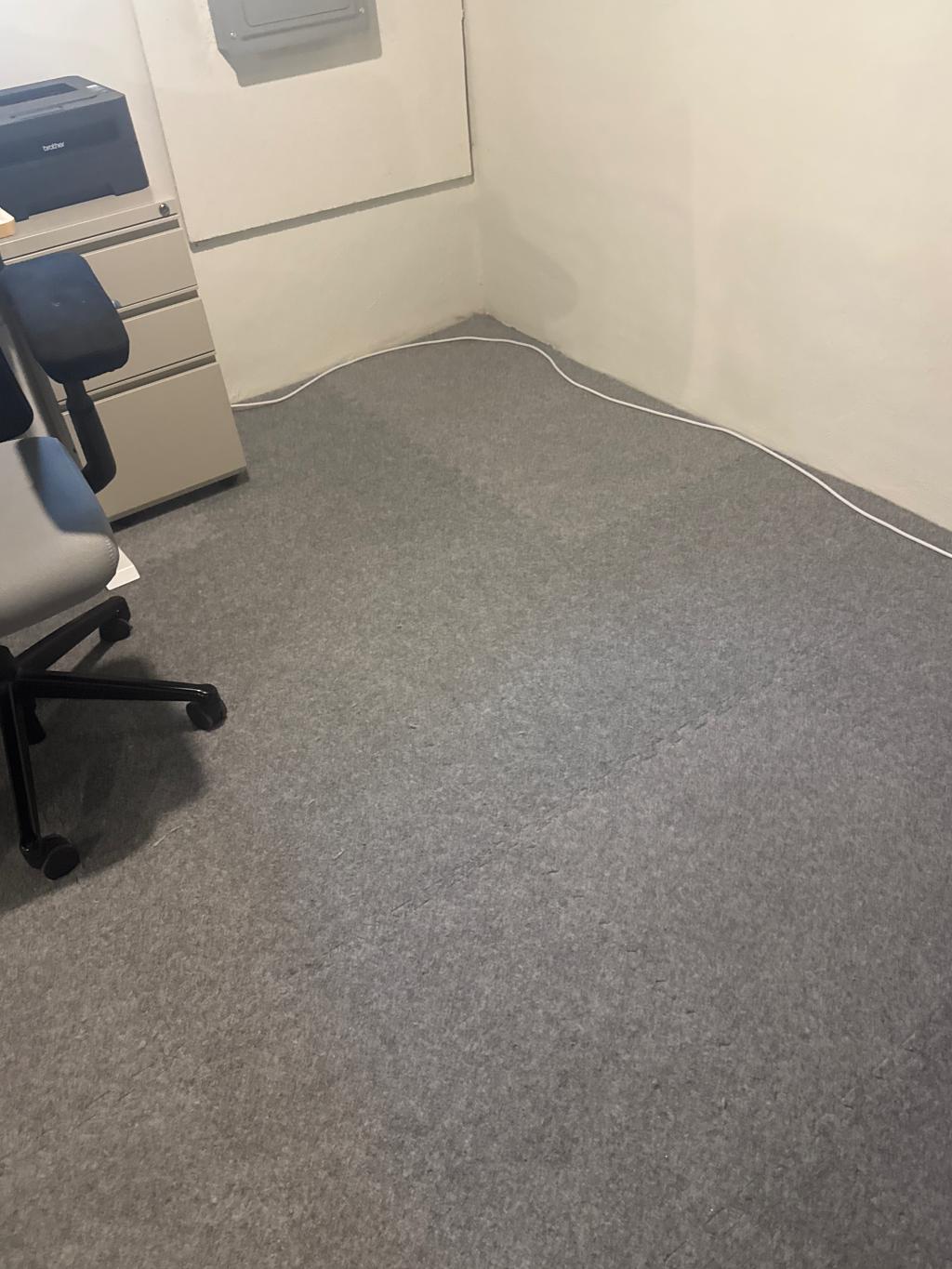 gray royal interlocking carpet tiles in basement
