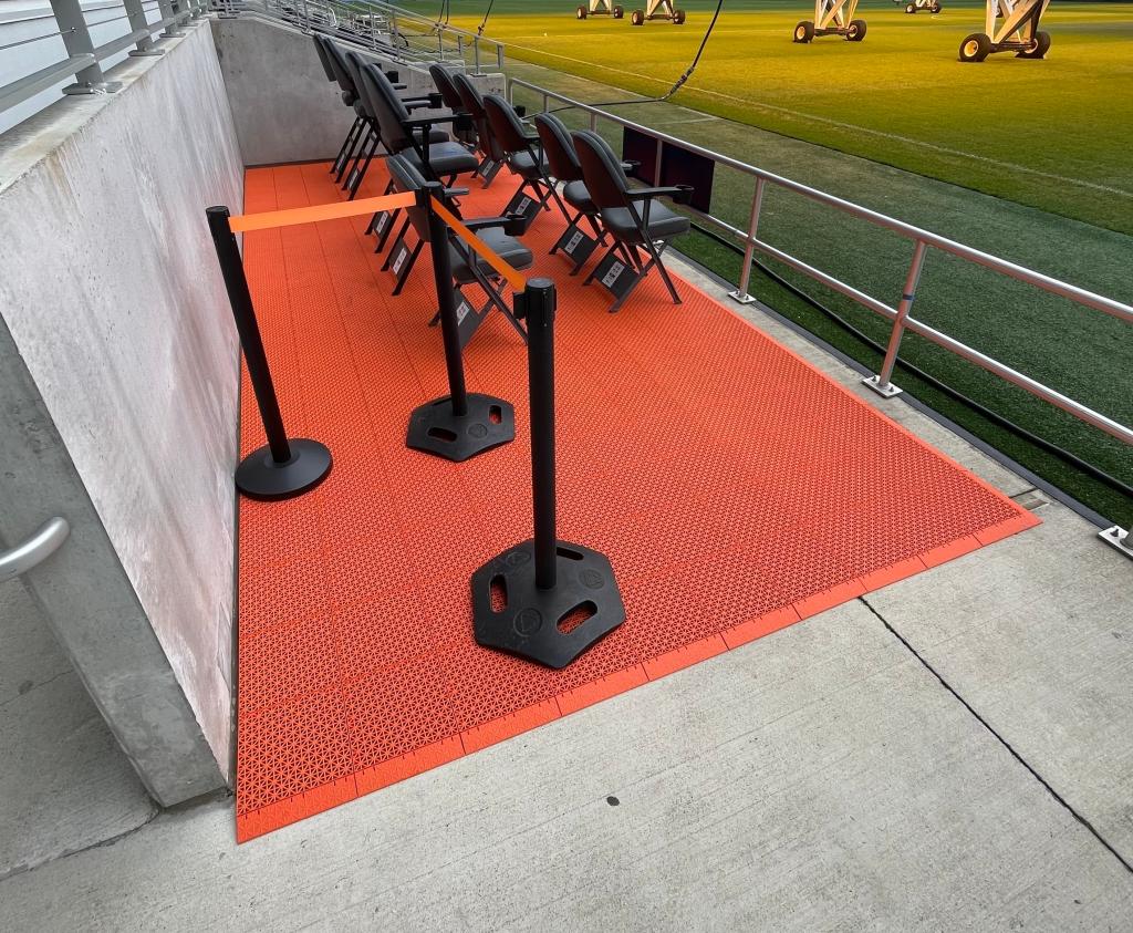 sport tiles in orange for sports seating area