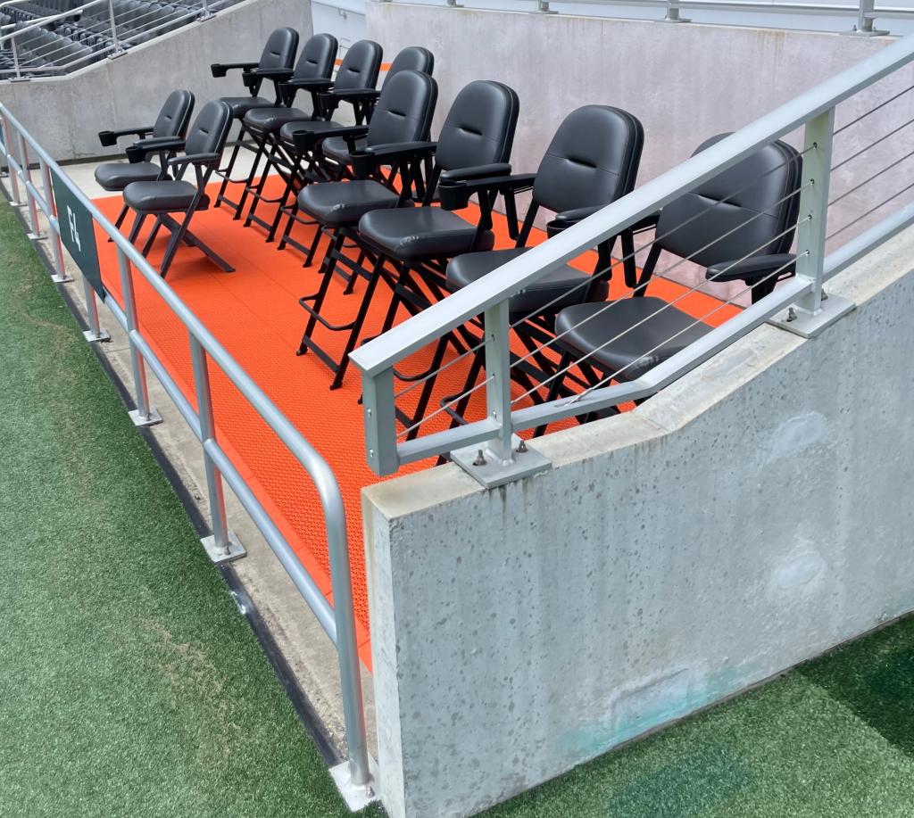 orange sport tiles for seating area