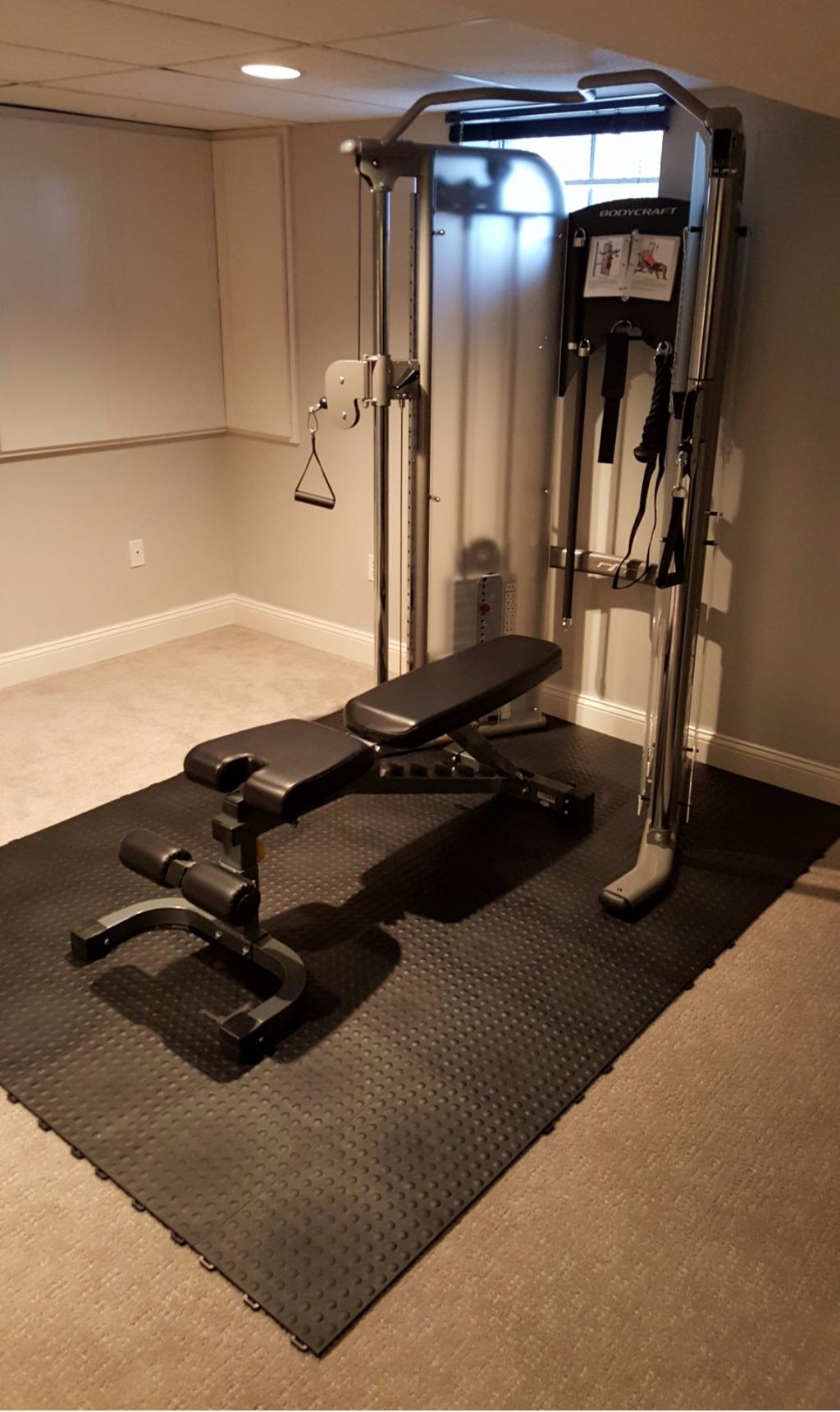 StayLock home gym flooring over carpet