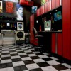 installed Garage Floor Tiles Diamond gray and black as an art studio floor