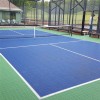 Navy Blue and Sport Green Pickleball Court Kit with Lines 30x60 Ft. with net and fence around court
