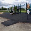 Slide and bridge with StrongPlay Playground Edge Ramp 1.75 Inch x 10x40 Inches black tile with ADA ramp 