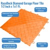 Neon Orange full tile of RaceDeck Diamond Garage Floor Tile 1/2 Inch x 1x1 Ft. infographic