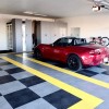 RaceDeck CircleTrac Garage Floor Tiles 1/2 Inch x 1x1 Ft. Mazda car on Alloy, Black and Yellow tiles