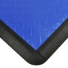 Close up of RaceDeck Garage Tile Border Corner Edges 1/2 Inch x 1.75x12 Inches in black with royal blue Diamond Tuffshield