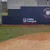 Logo on Safety Outdoor Stadium Chain Link Fence Pad 2 Inch x 4x7 Ft. in blue